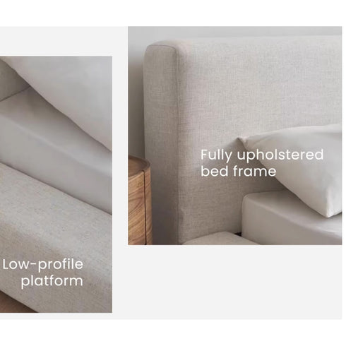 Jamaica Cotton Linen Blend Fabric Minimalist Rectangular Headboard Bed Frame